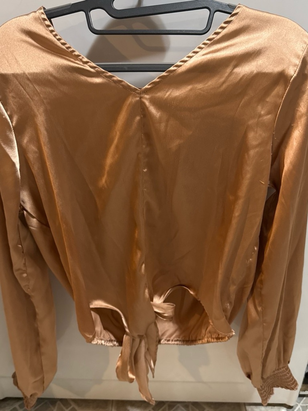 Satin Tie-Back Long Sleeve Top - Bronze